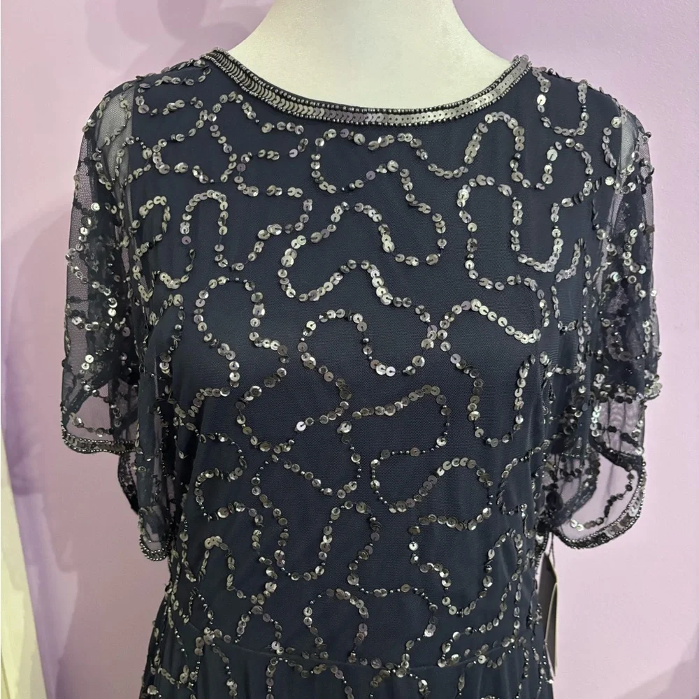 Adriana Papell Black Sequined Midi Gown - Picture 3 of 7